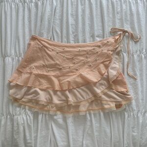 Y2K XS Abercrombie And Fitch Peach Rhinestone Floral Micro Mini Skirt